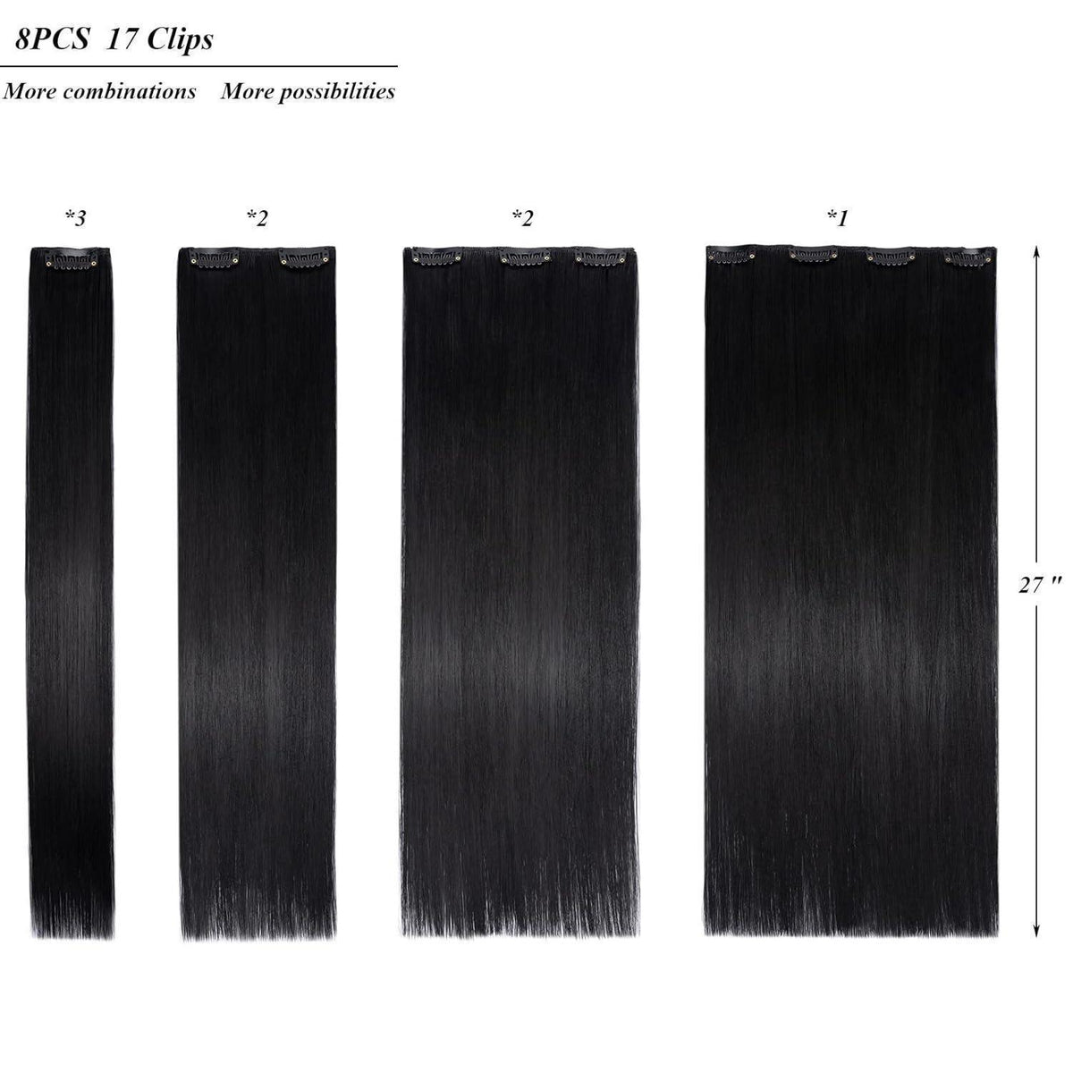 60cm Clip in Haarverlängerung Schwarz - Voluminös & Lang