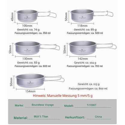Titan Camping Geschirr Set mit Klappgriffen – 5-teilig