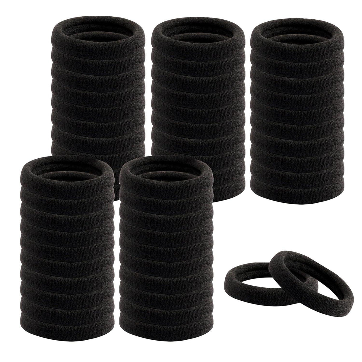 100er Set schwarze Baumwoll-Haargummis 4,5cm - Elastische Haargummis
