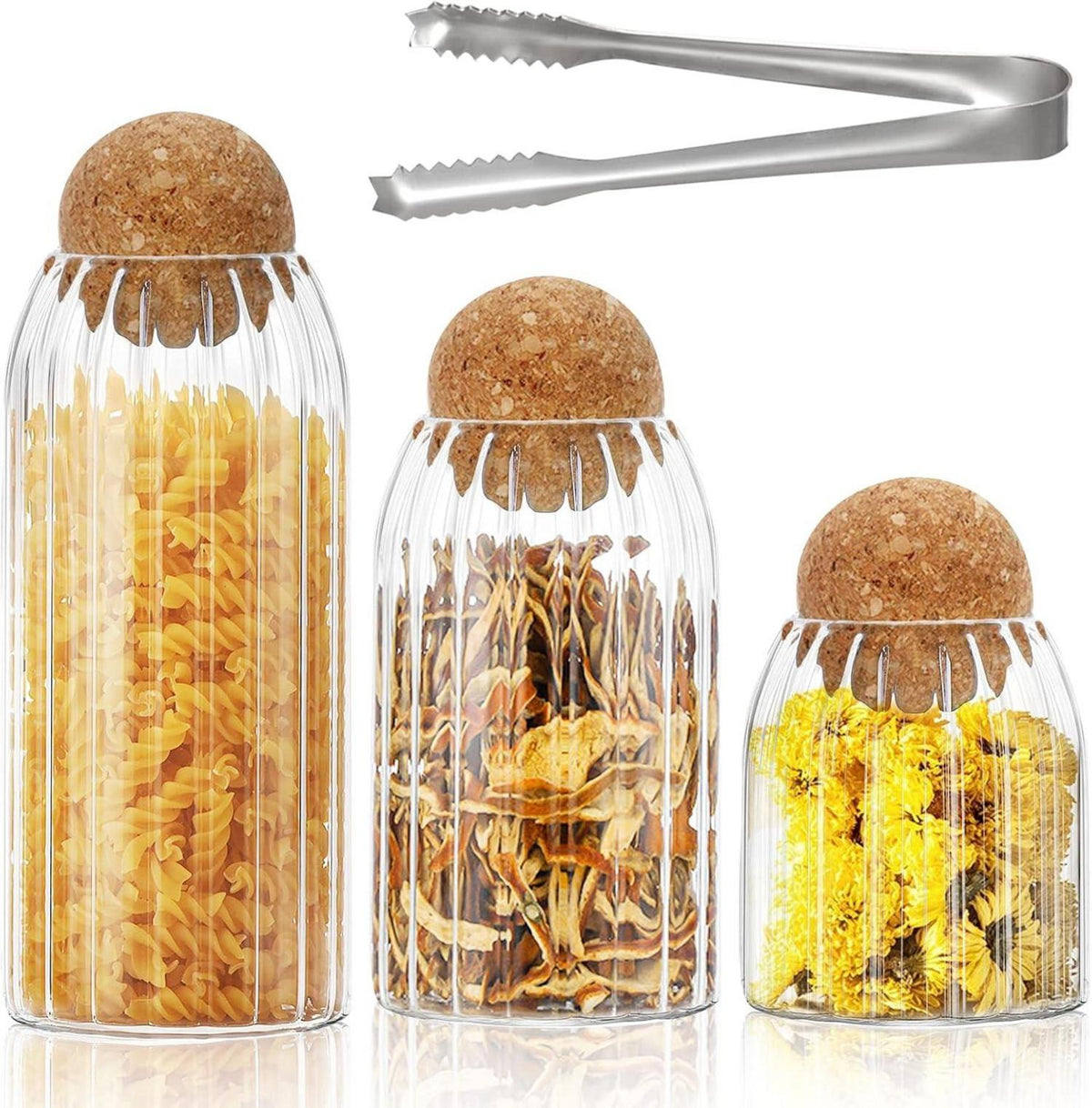 Set 3 Glasgefäße mit Kugelkorken, Aufbewahrung Küche Tee Kaffee Zucker