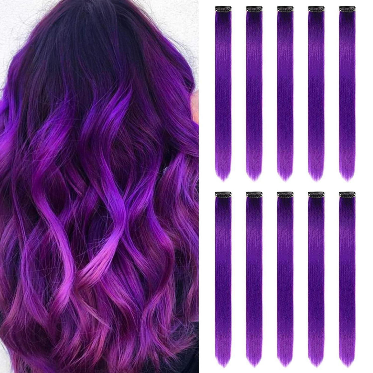 Clip-In Haarverlängerung Violett 22 Zoll Gerade Haarverlängerung