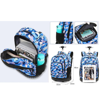 Schultrolley Rucksack mit Rollen – Navy Blau, 32x22x48cm