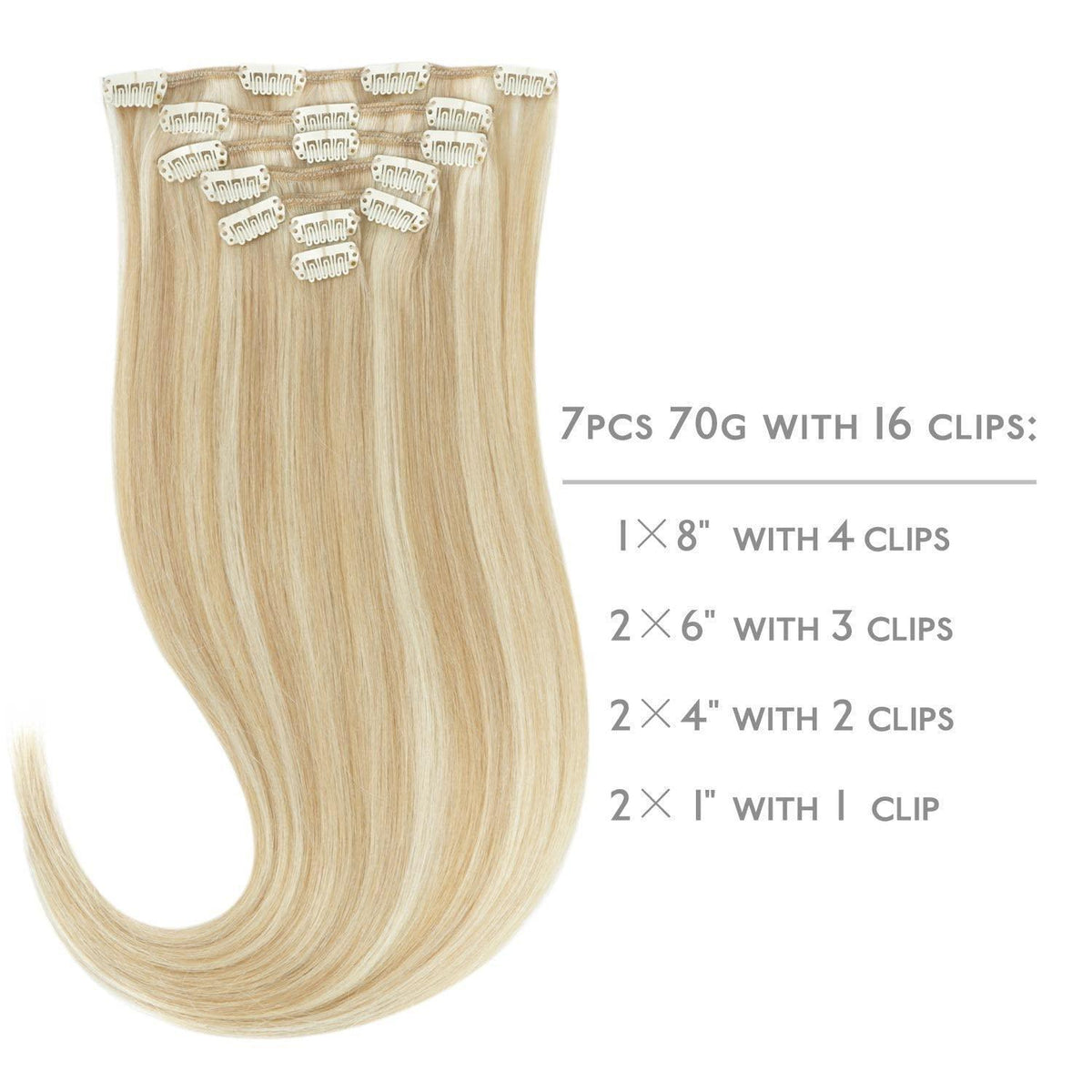 Echthaar Clip-in Extensions Dreckiges Blond Highlights 45cm