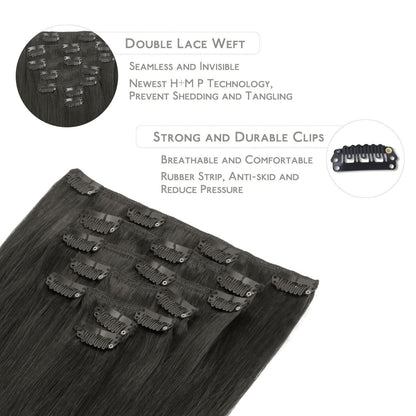 Echthaar Clip-in Extensions Schwarz 55cm - 70g