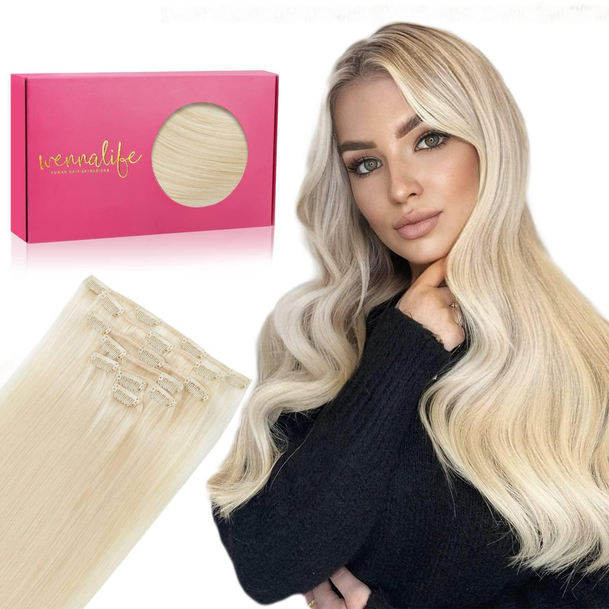 Echthaar Clip-in Extensions Platinblond 55cm - 70g