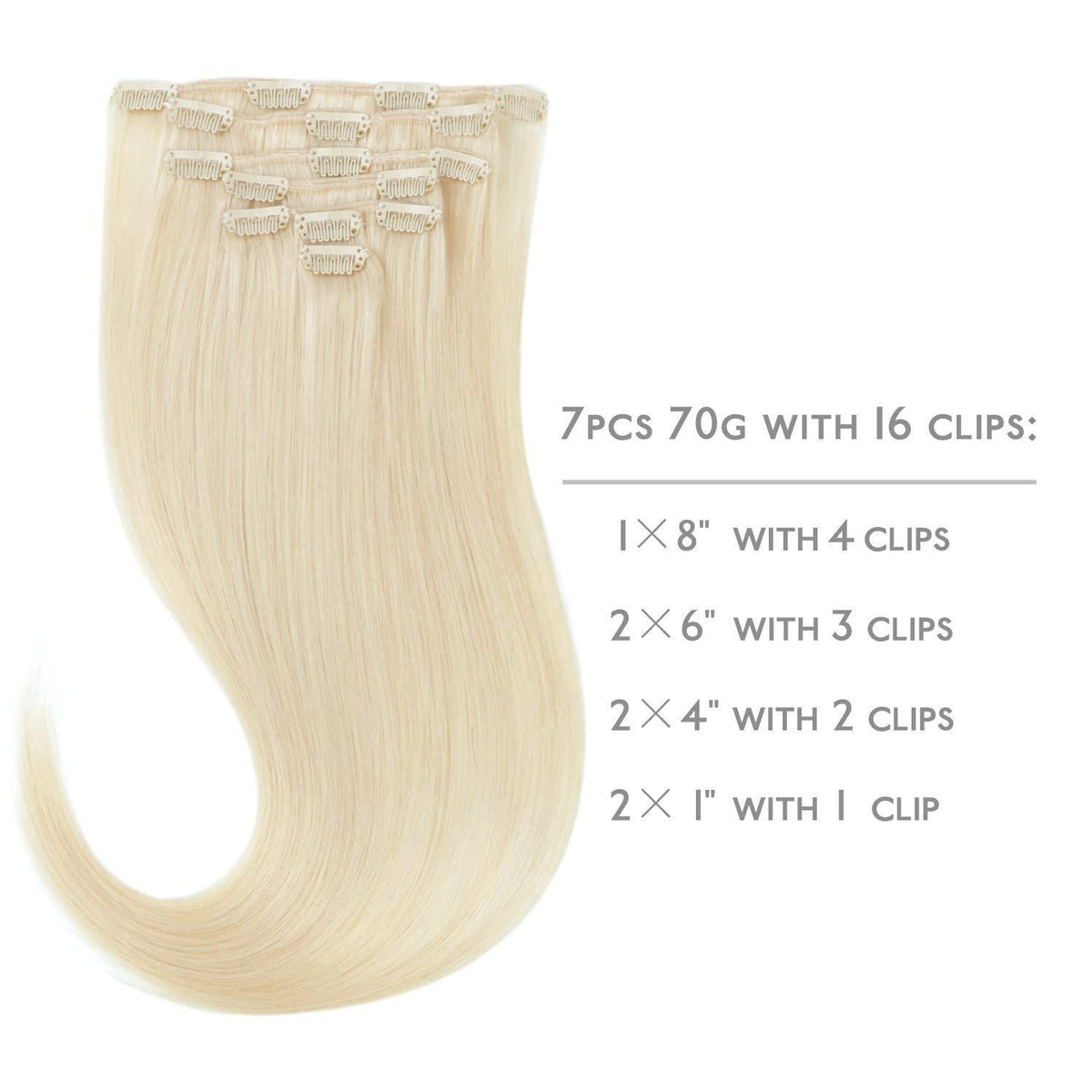 Echthaar Clip-in Extensions Platinblond 55cm - 70g