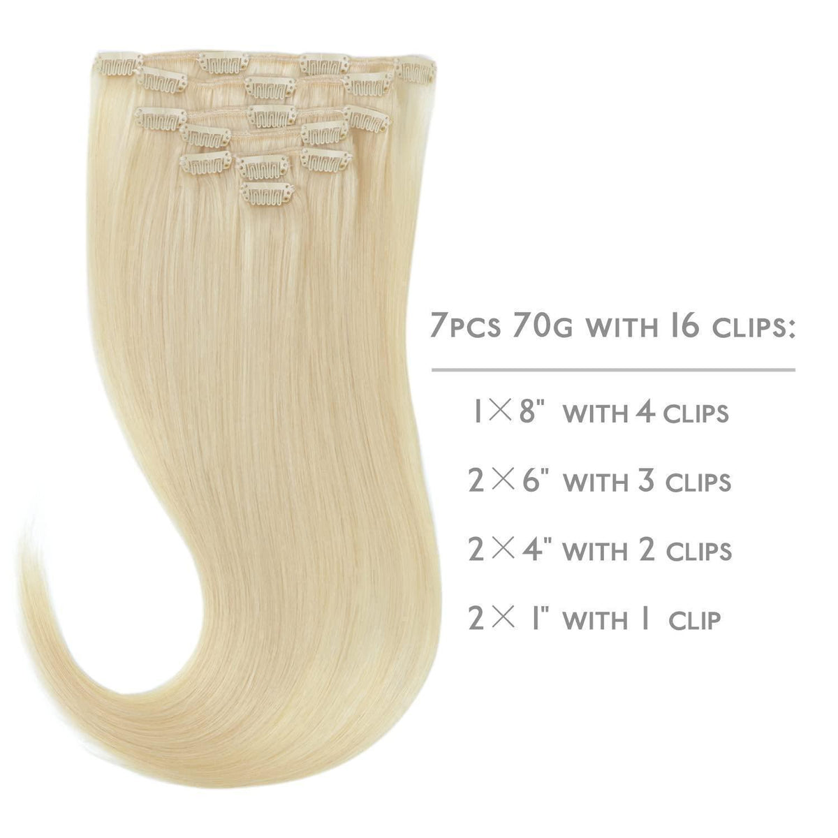 Echthaar Clip-in Extensions Bleichblond 45cm - 70g