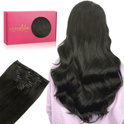 Echthaar Clip-in Extensions Schwarz 50cm - 70g
