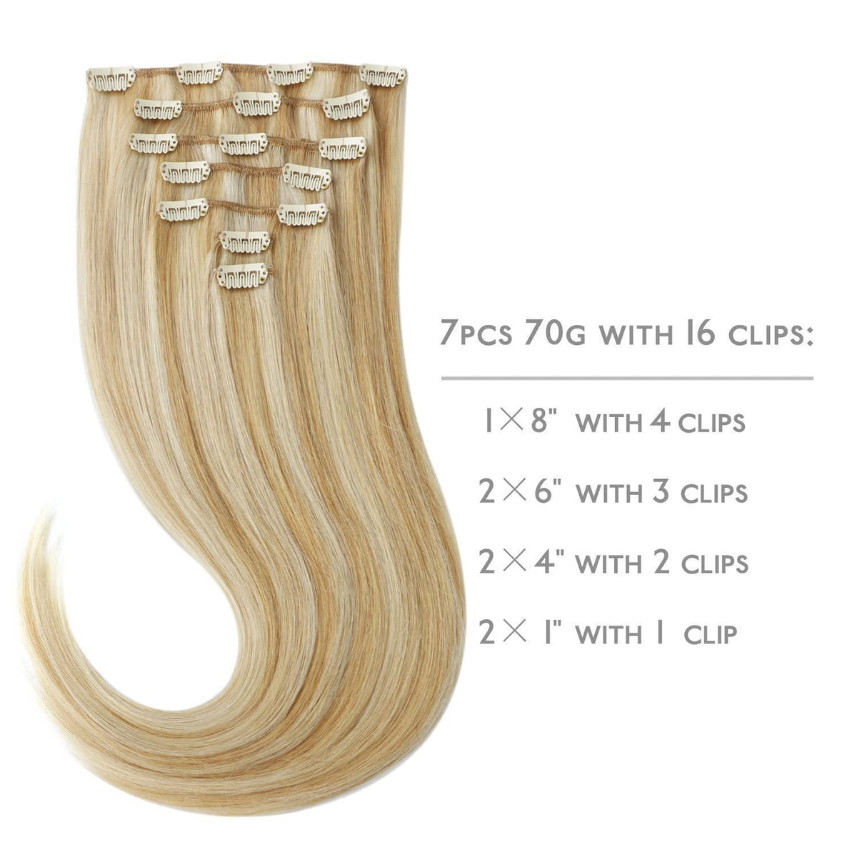 Echthaar Clip-in Extensions Karamellblond Highlights 50cm