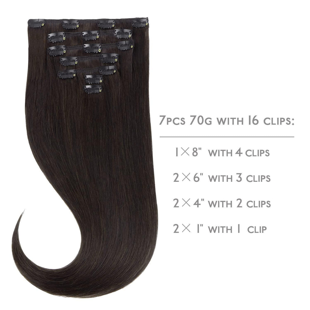 Echthaar Clip-in Extensions Dunkelbraun 45cm - 70g
