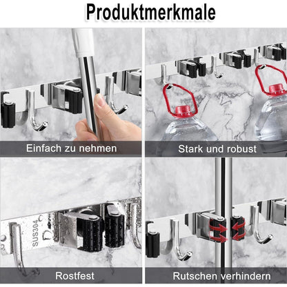 Besenhalterung Edelstahl mit Haken, 2er-Set, Wandmontage