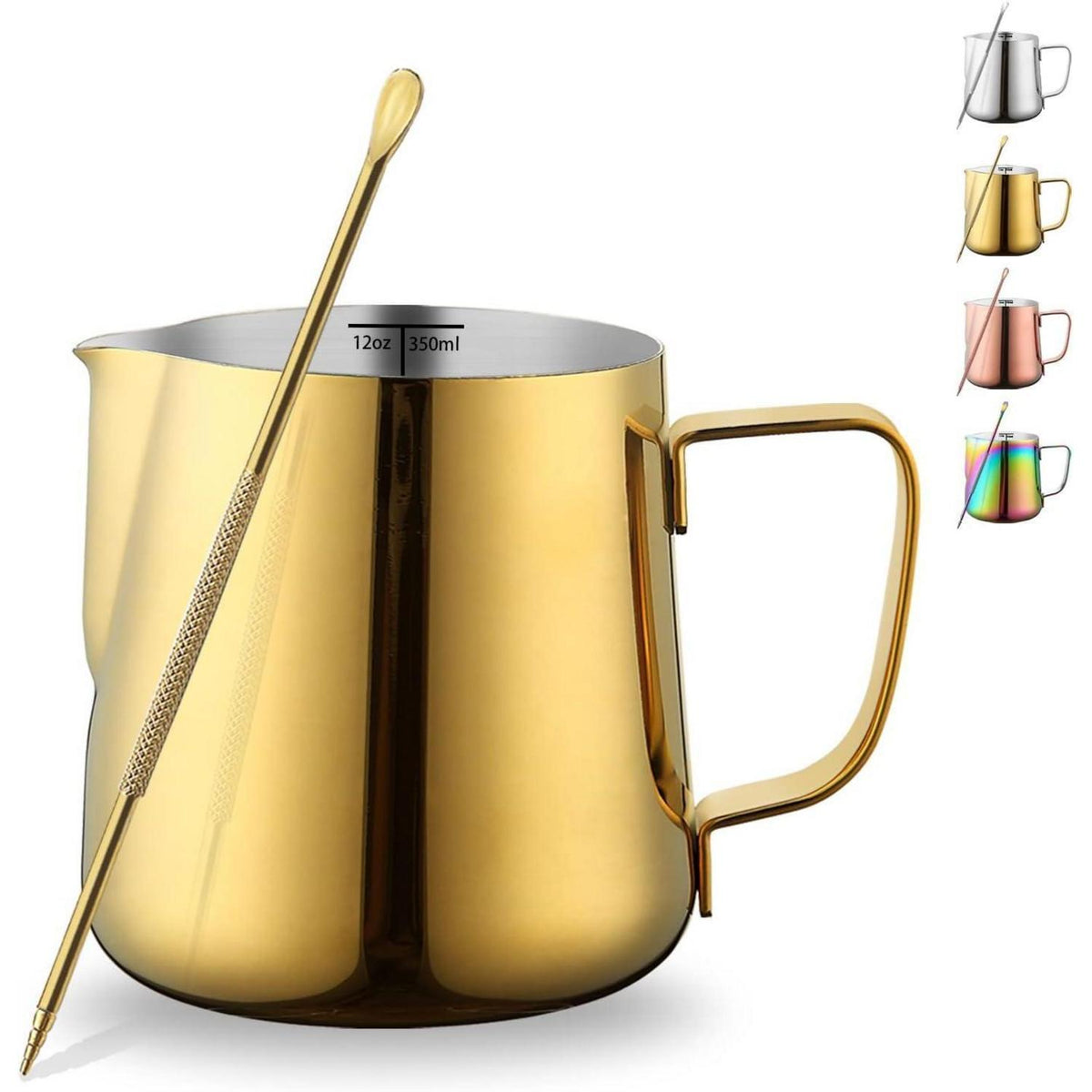 Milchschaumkrug Gold 350ml mit Latte Art Stift