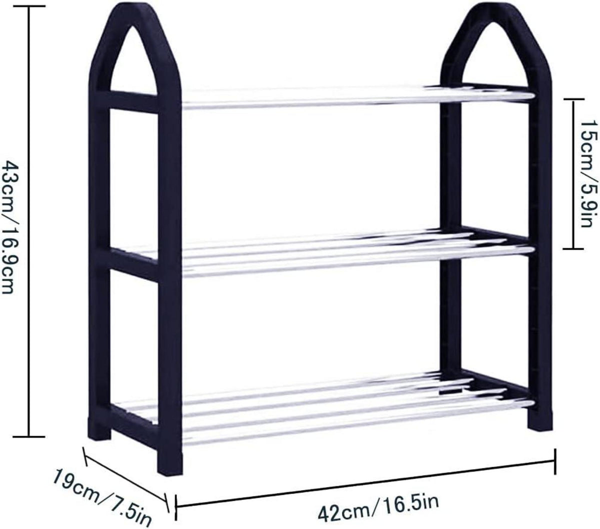 Kleines Schuhregal 3 Ebenen Schwarz 42x19x43cm