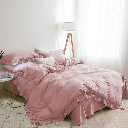 Rosa Rüschen Bettwäsche Set 200x220 cm + 2 Kissenbezüge
