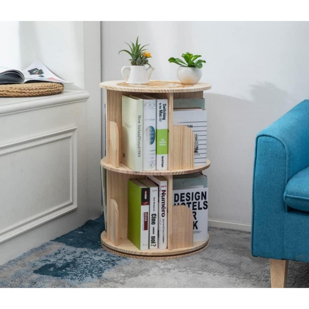 Drehbares Bücherregal Kiefernholz – 2-stöckig, 360°