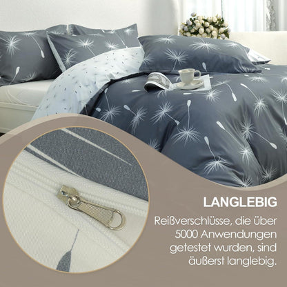 Bettwäsche-Set Baumwolle Blumenmuster 135x200cm Wendebettwäsche mit Reißverschluss