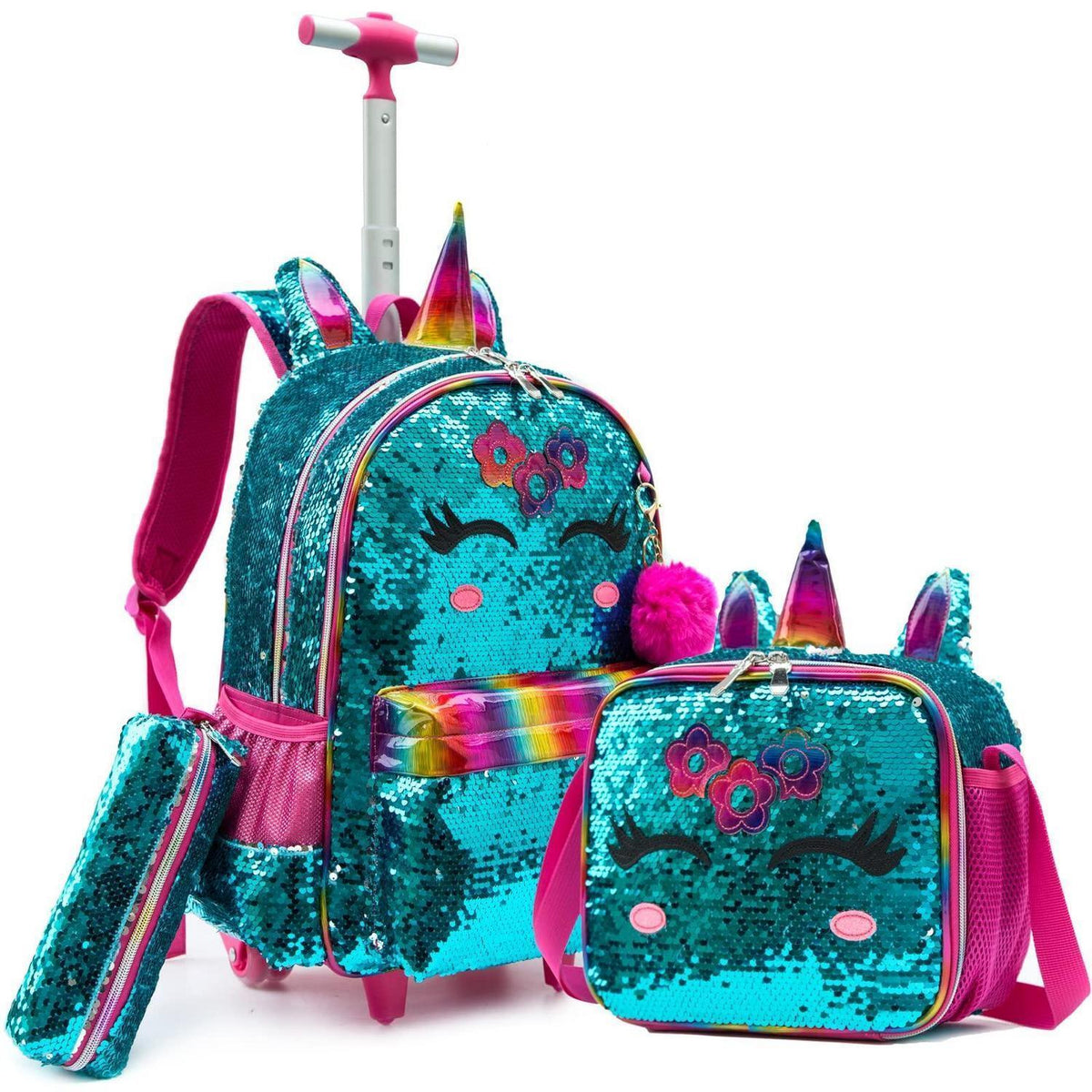 16" Rollrucksack Kinder Mädchen – 3er Set Grün