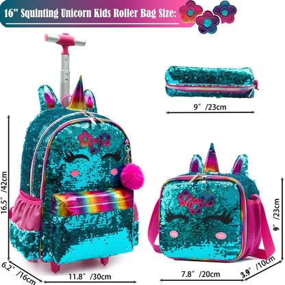 16" Rollrucksack Kinder Mädchen – 3er Set Grün
