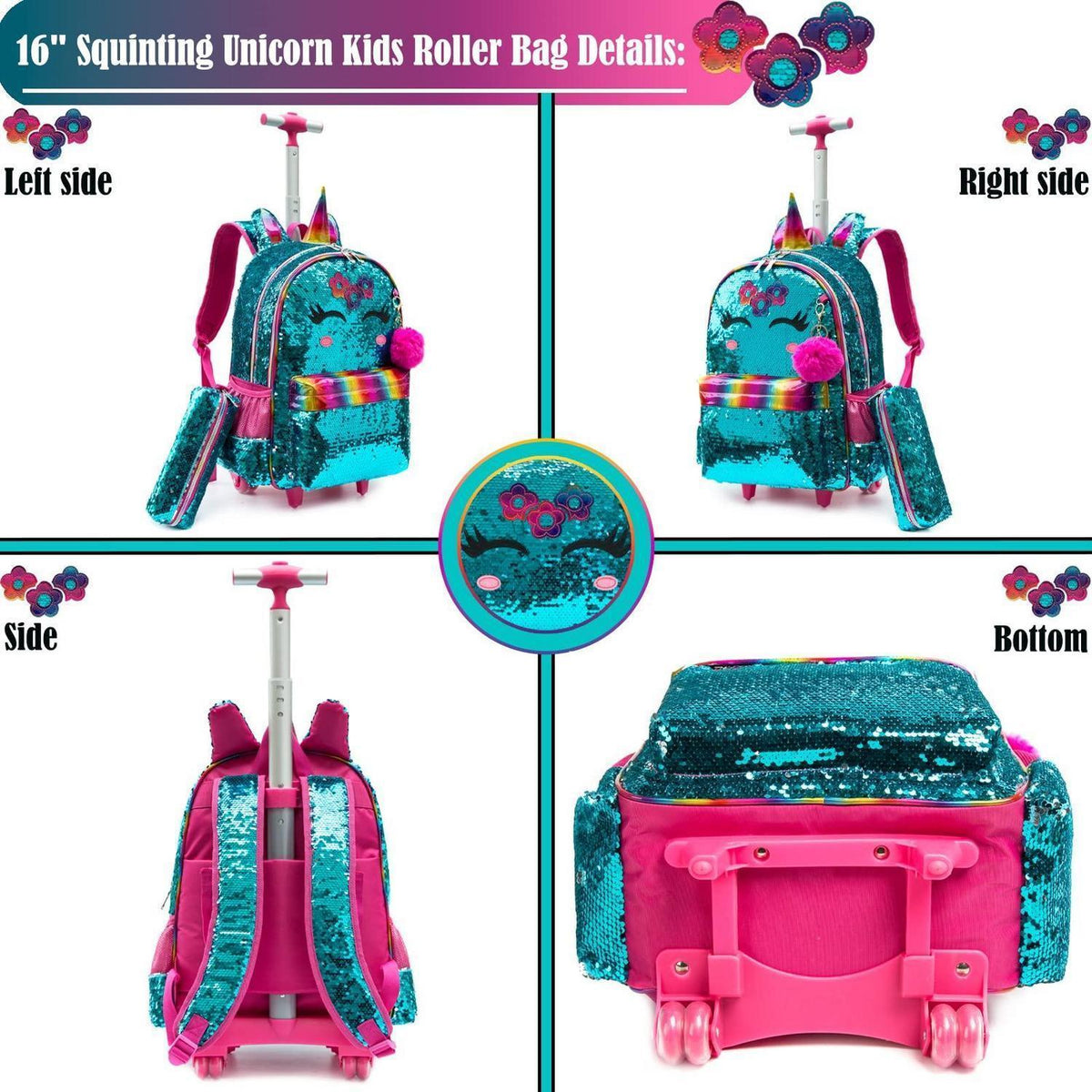 16" Rollrucksack Kinder Mädchen – 3er Set Grün