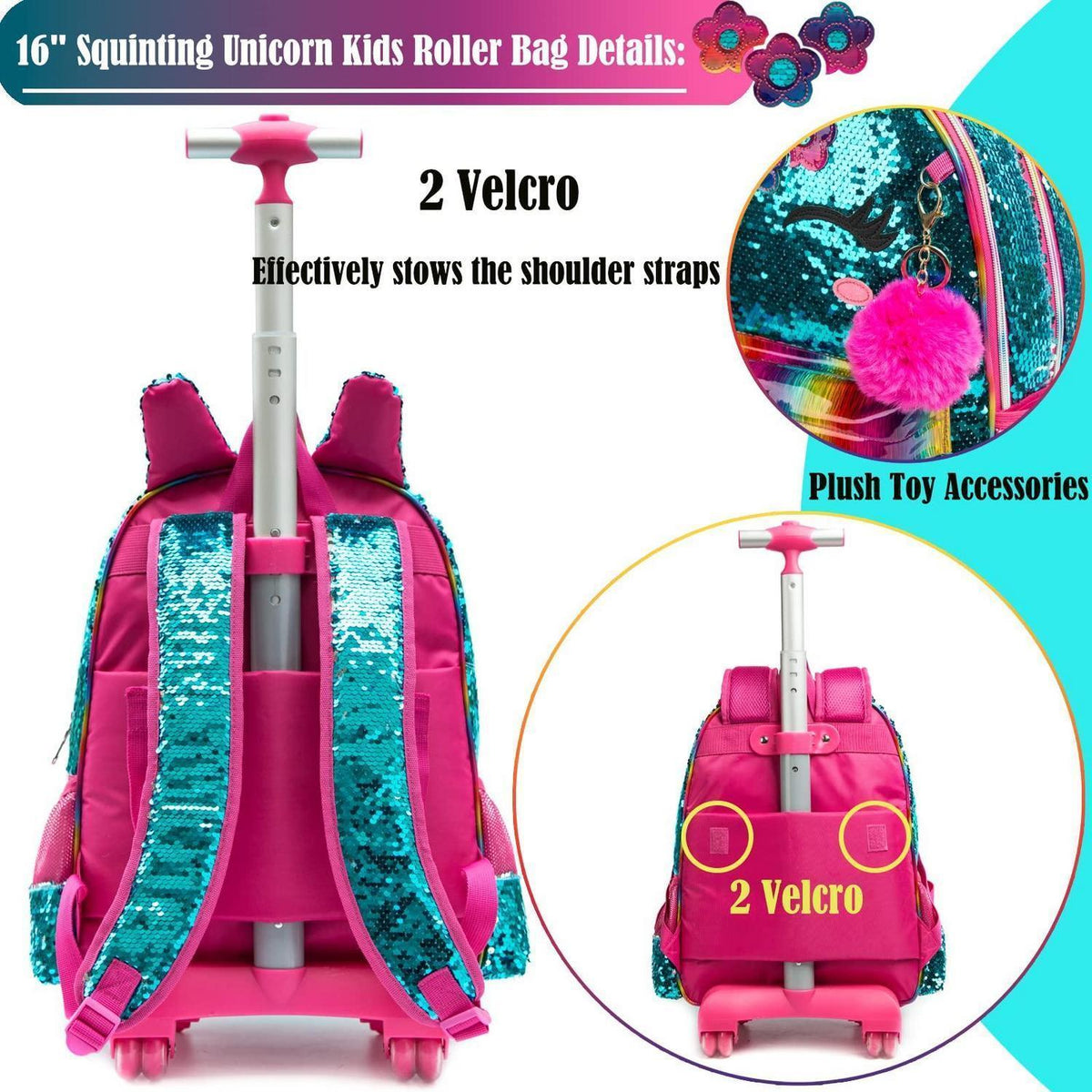 16" Rollrucksack Kinder Mädchen – 3er Set Grün