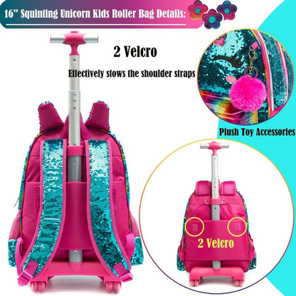 16" Rollrucksack Kinder Mädchen – 3er Set Grün