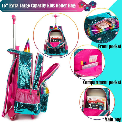 16" Rollrucksack Kinder Mädchen – 3er Set Grün