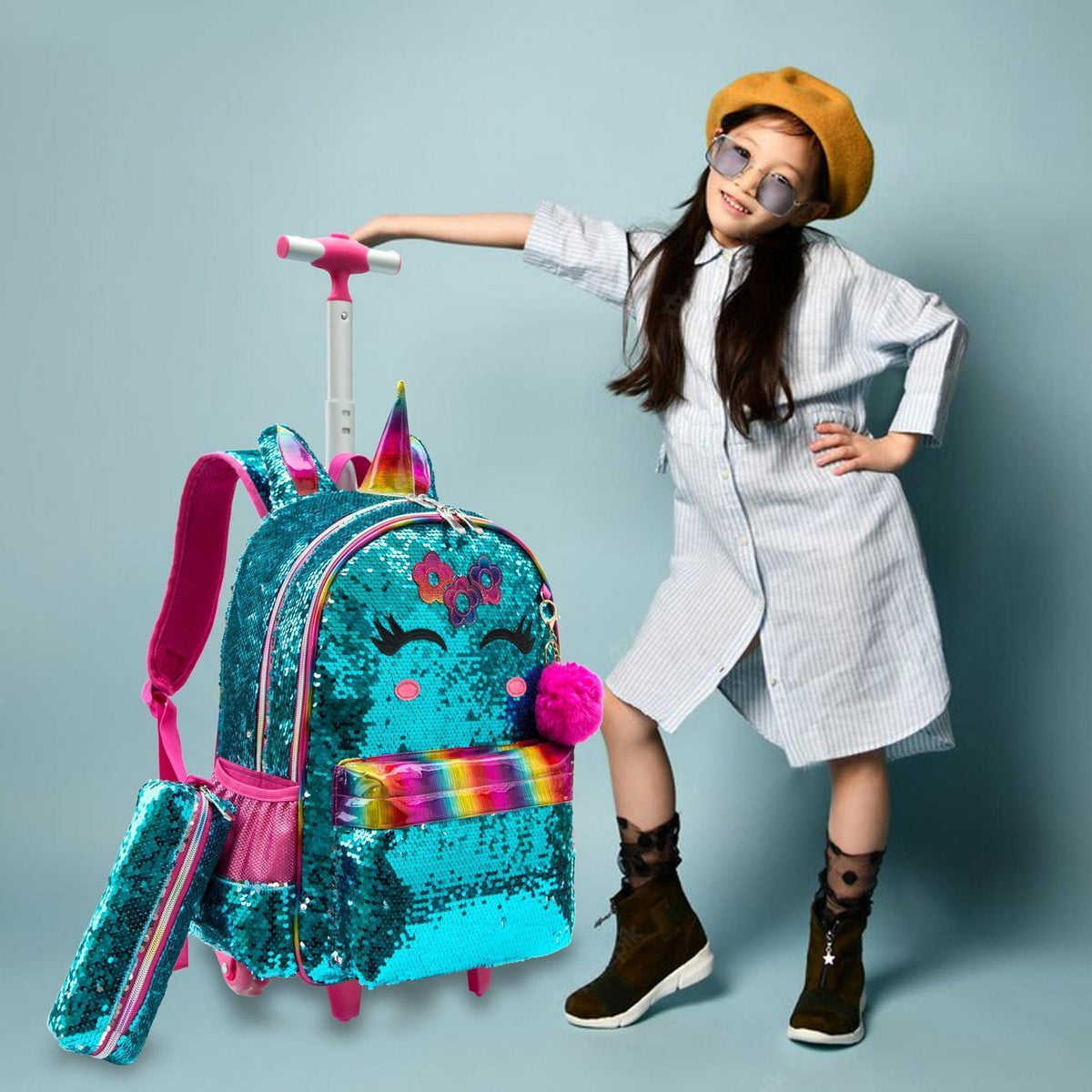 16" Rollrucksack Kinder Mädchen – 3er Set Grün