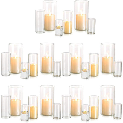 Glas Kerzenhalter Set Zylinder 3 Größen für Stumpenkerzen & Teelichter