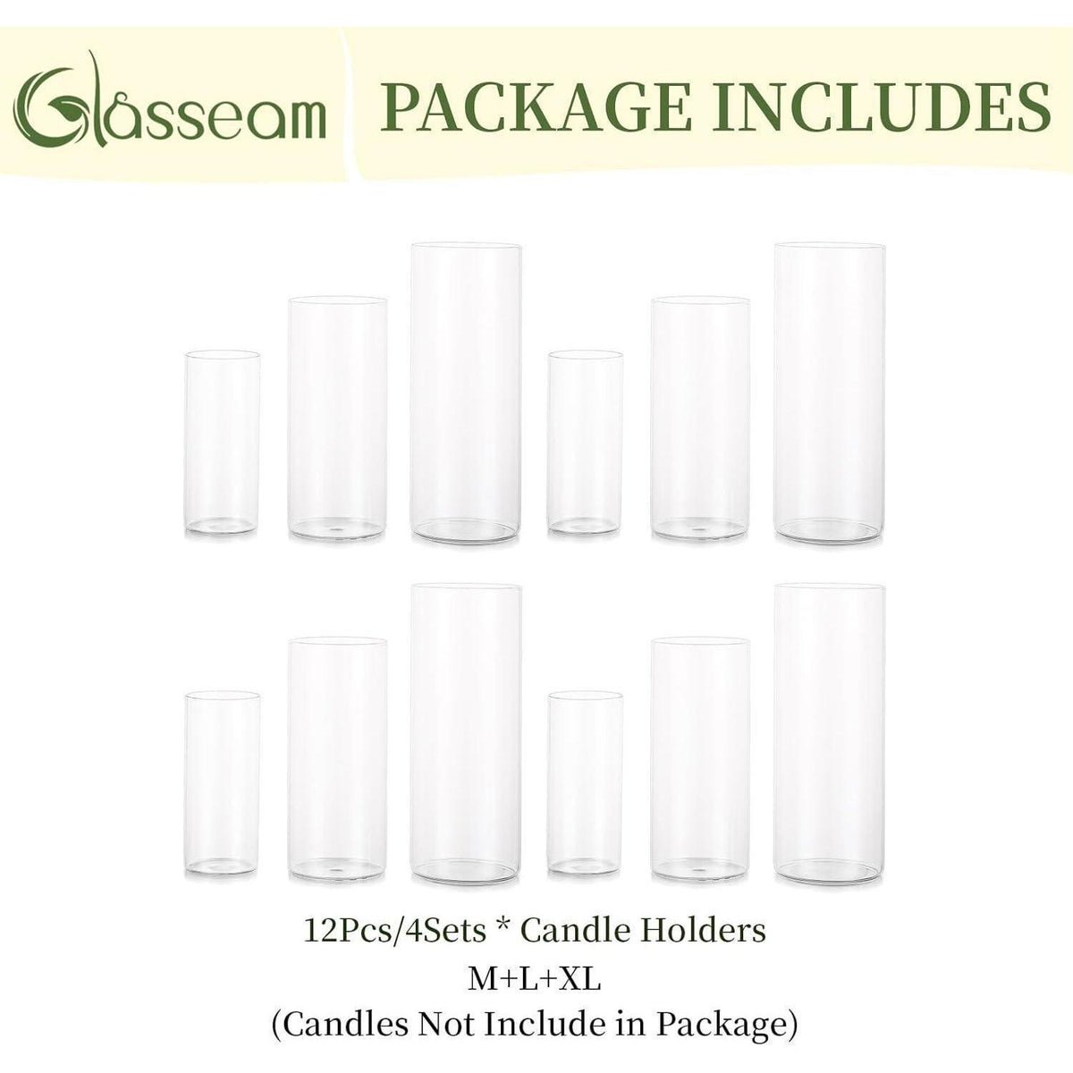 Glas Kerzenhalter Set Modern Windlicht für Stumpenkerzen & Teelicht (M+L+XL, 4 Sätze)