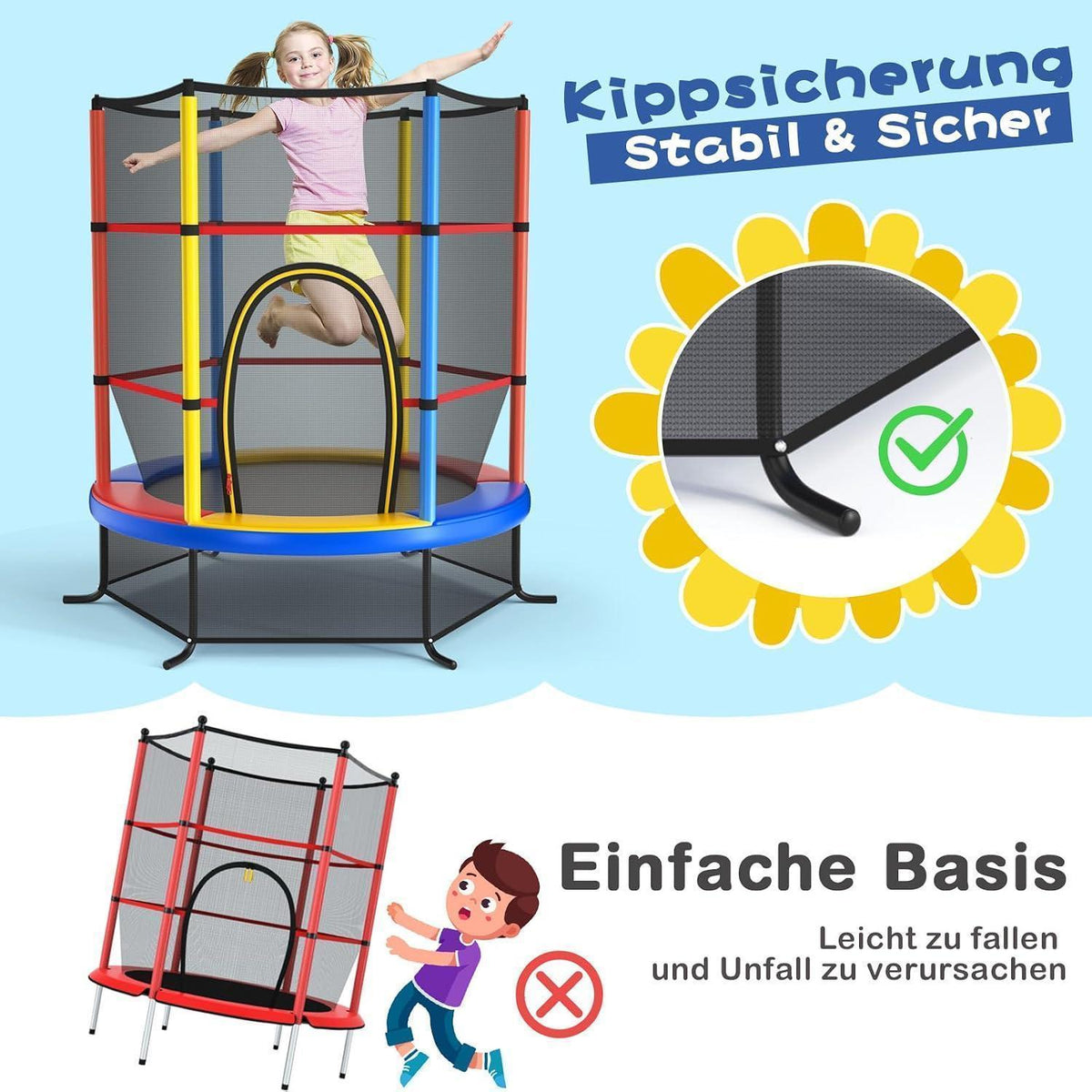 Gartentrampolin 165cm mit Netz & Randabdeckung – Kindertrampolin