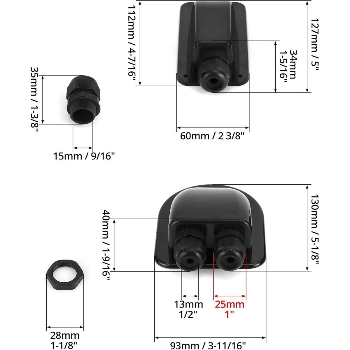QWORK® Dachdurchführung IP68 Wasserdicht ABS Solar 2-Fach / 1-Fach