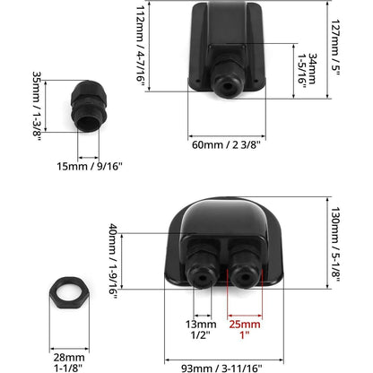QWORK® Dachdurchführung IP68 Wasserdicht ABS Solar 2-Fach / 1-Fach