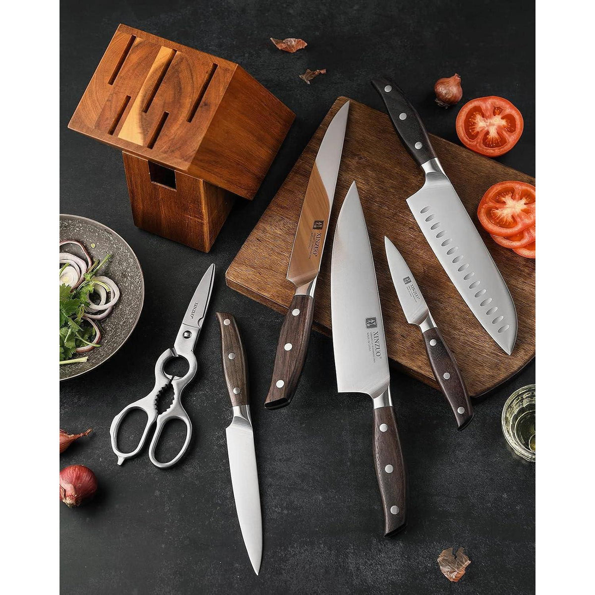 7-teiliges Küchenmesser-Set Edelstahl | Profi Kochmesser Block Set