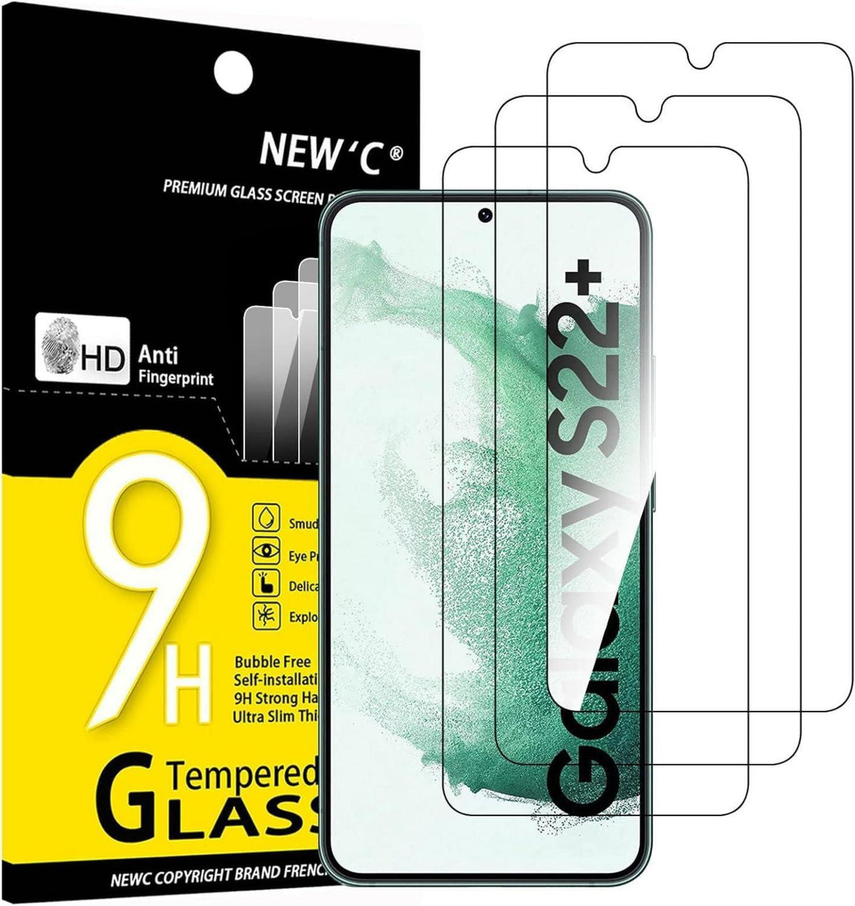 Panzer Displayschutzglas Samsung Galaxy S22+ 3er Set Schwarz
