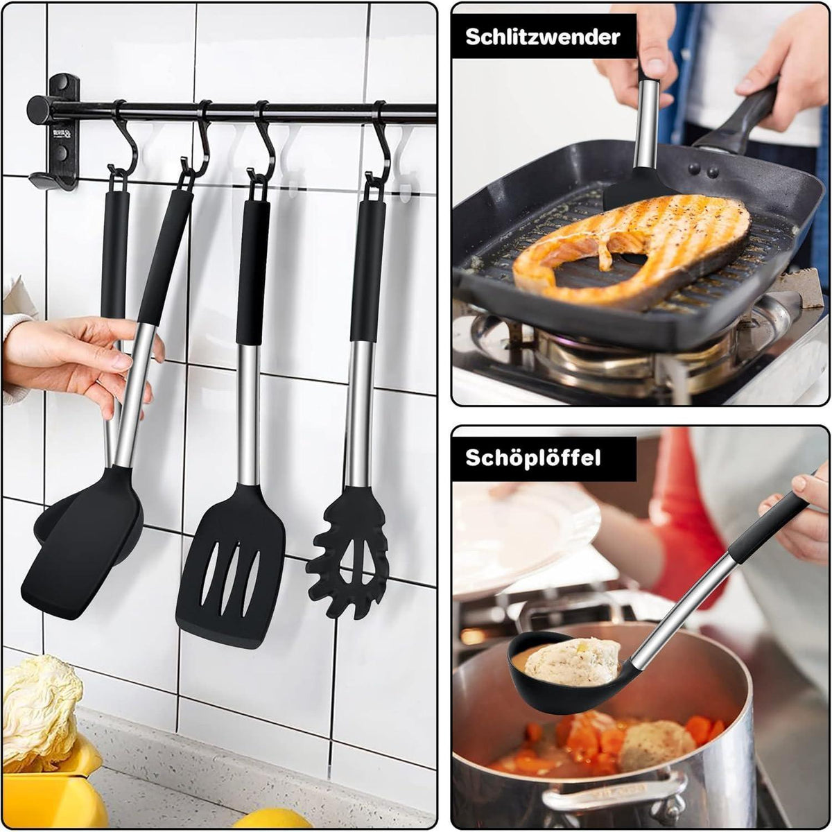Küchenhelfer Set 6-teilig Silikon Kochutensilien Schwarz