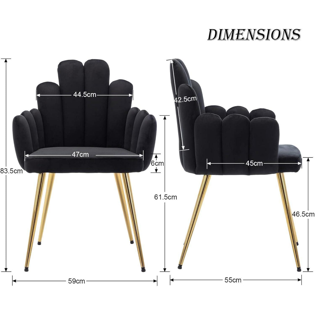 Samt Esszimmerstühle 2er Set mit Metallbeinen Schwarz