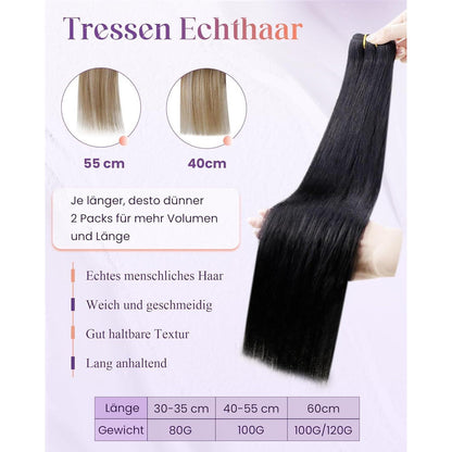 Echthaar Tressen 50cm – Weft Haarverlängerung 100g