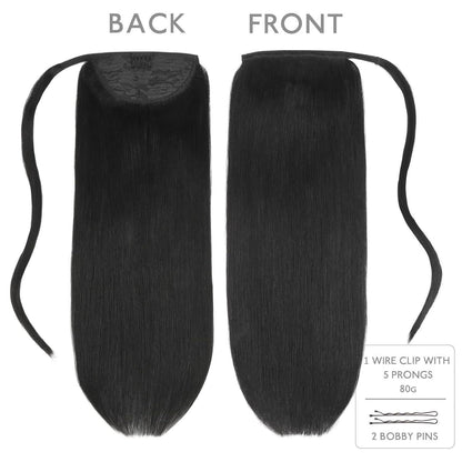 Echthaar Pferdeschwanz Extension 40cm Tief Schwarz Clip-in Haarteil