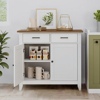 Küchenschrank mit Arbeitsplatte & Schubladen – Weißes Sideboard im Landhausstil