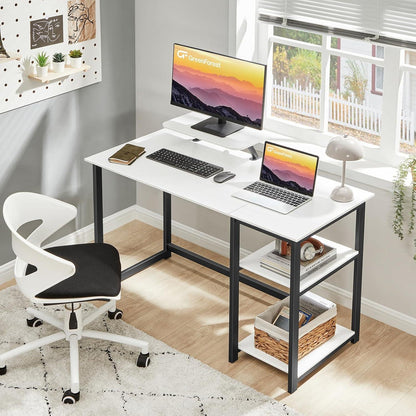 Kleiner Schreibtisch Weiß mit Stauraum und Monitorständer 100cm