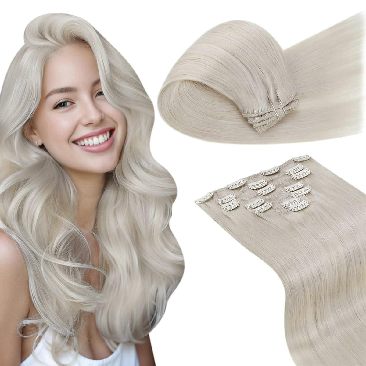 Echthaar Clip Extensions Blond 105g – Platinblond #60