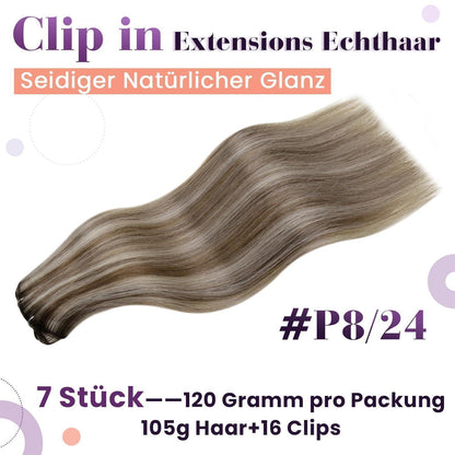 Blond Echthaar Clip-in Extensions 40cm – Remy Haar #8/60