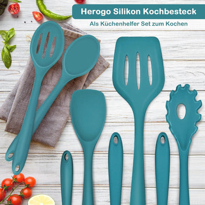 8-teiliges Silikon Küchenhelfer Set, Hitzebeständig, Dunkelblau