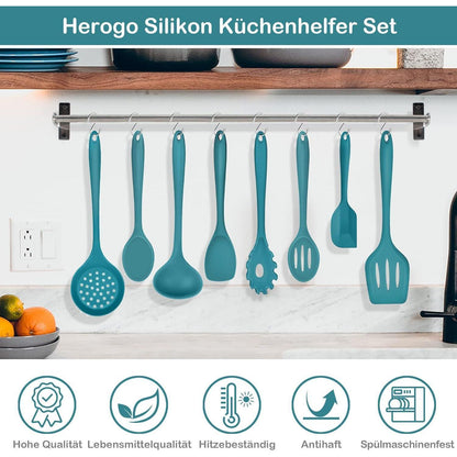 8-teiliges Silikon Küchenhelfer Set, Hitzebeständig, Dunkelblau
