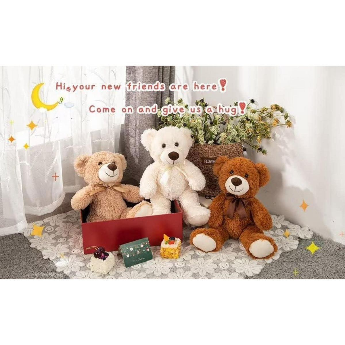 Süßes Teddybär Set 3er-Pack – Kawaii Plüschtiere 35cm