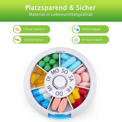 Tablettenbox 7 Tage klein Pillendose Medikamentenbox Rund