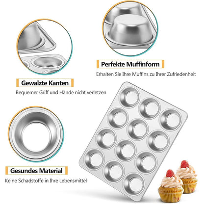 Edelstahl Muffinform 12-Loch für Muffins, Cupcakes & Brownies