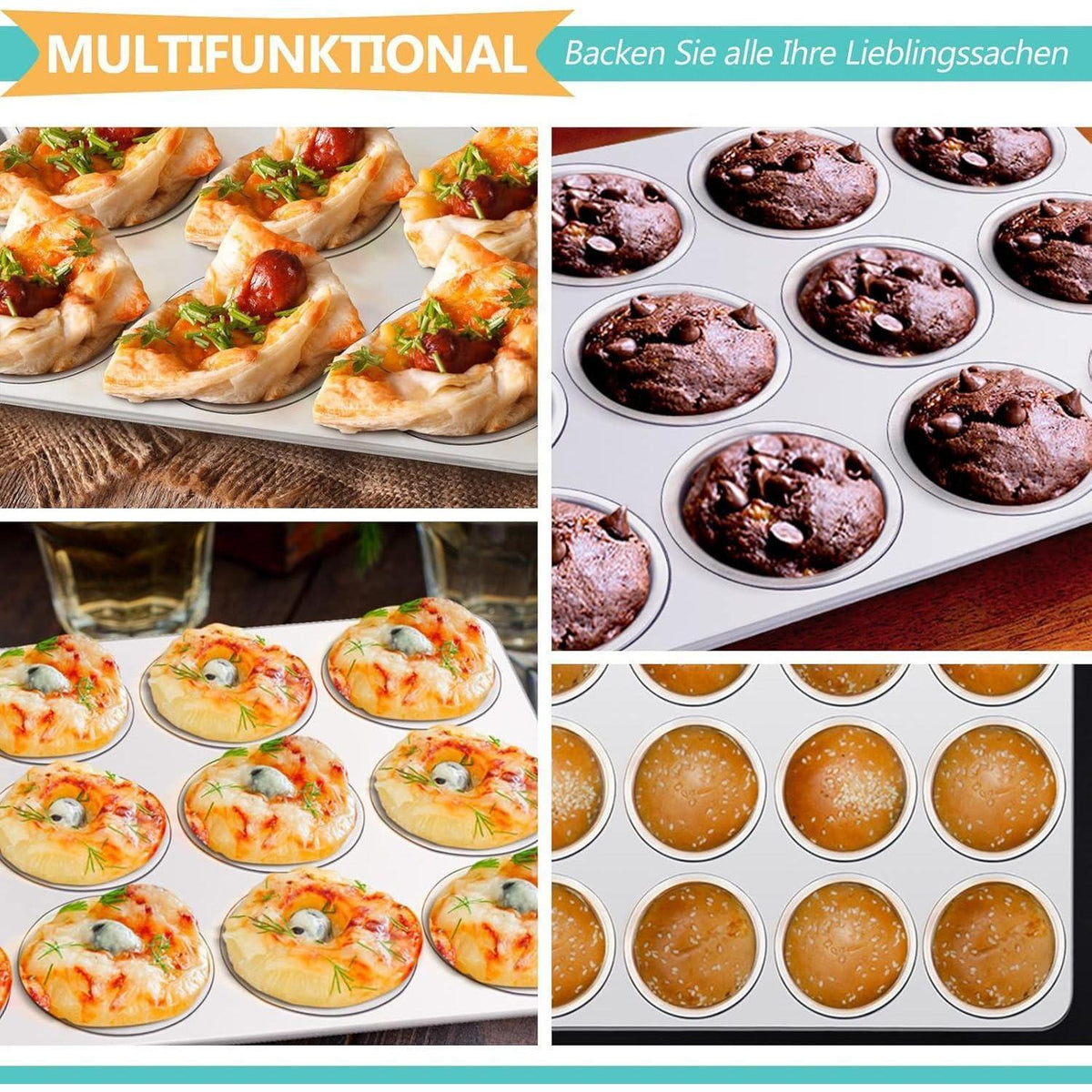 Edelstahl Muffinform 12-Loch für Muffins, Cupcakes & Brownies