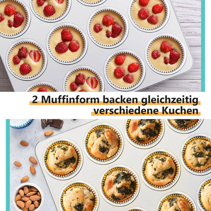 Edelstahl Muffinform 12-Loch für Muffins, Cupcakes & Brownies