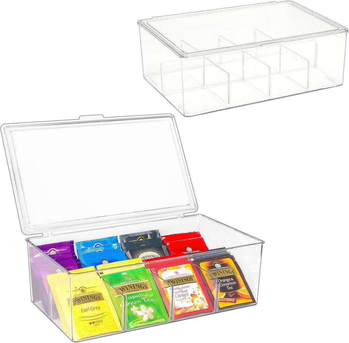 Stapelbare Teebox mit 16 Fächern und Deckel - Teebeutelbox aus